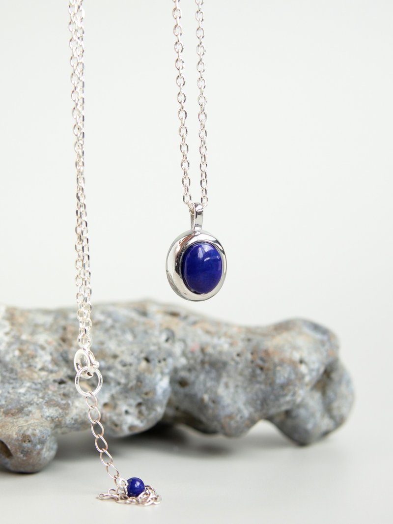 天然阿富汗老矿料青金石吊坠 银项链 简约百搭 - 项链 - 银 