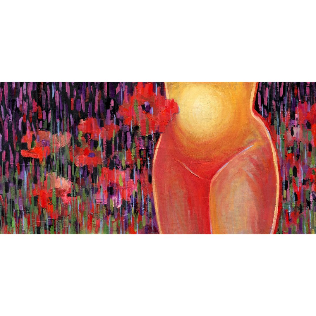 女人身体 布面原创油画 怀孕 红色花朵 30x60cm - 插画/绘画/写字 - 其他材质 黑色