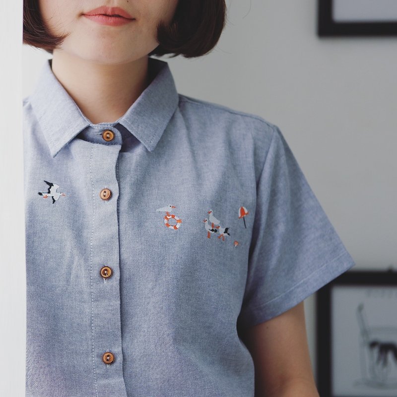 Basic cc* Shirt (Seagull) :Grey - 女装衬衫 - 绣线 灰色