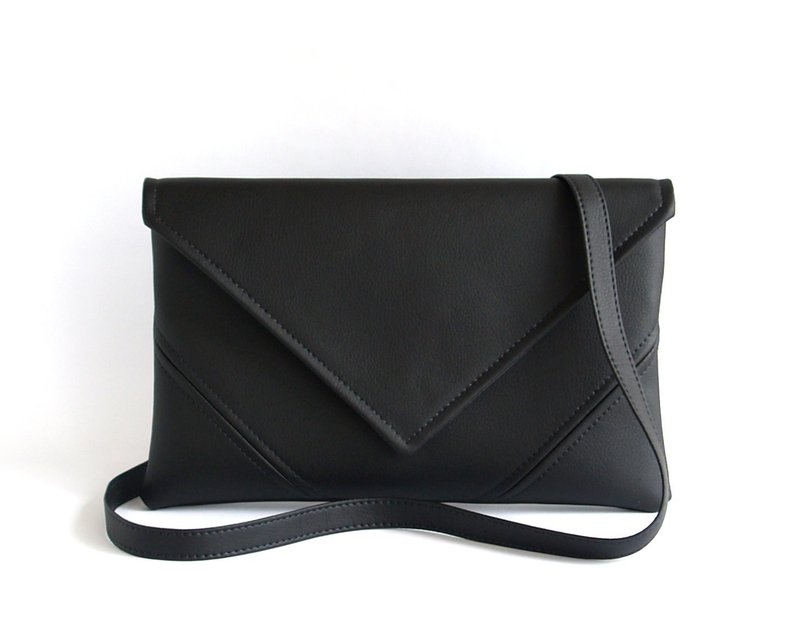 Black Crossbody Purse, Small Crossbody Bag, Vegan Leather Bag, Black Clutch bag - 手提包/手提袋 - 人造皮革 黑色