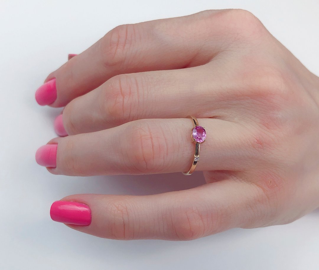 14k gold ring with sapphire and diamond - 戒指 - 贵金属 金色