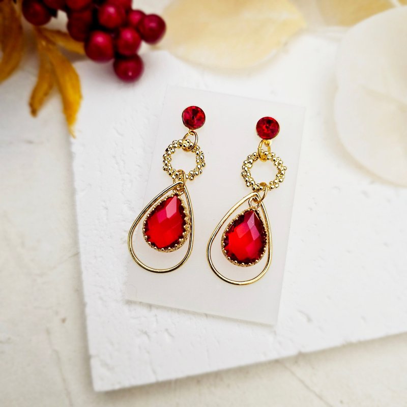 星星点点 - 夹式耳环 针式耳环 - 无耳洞 - 耳环/耳夹 - 其他金属 红色