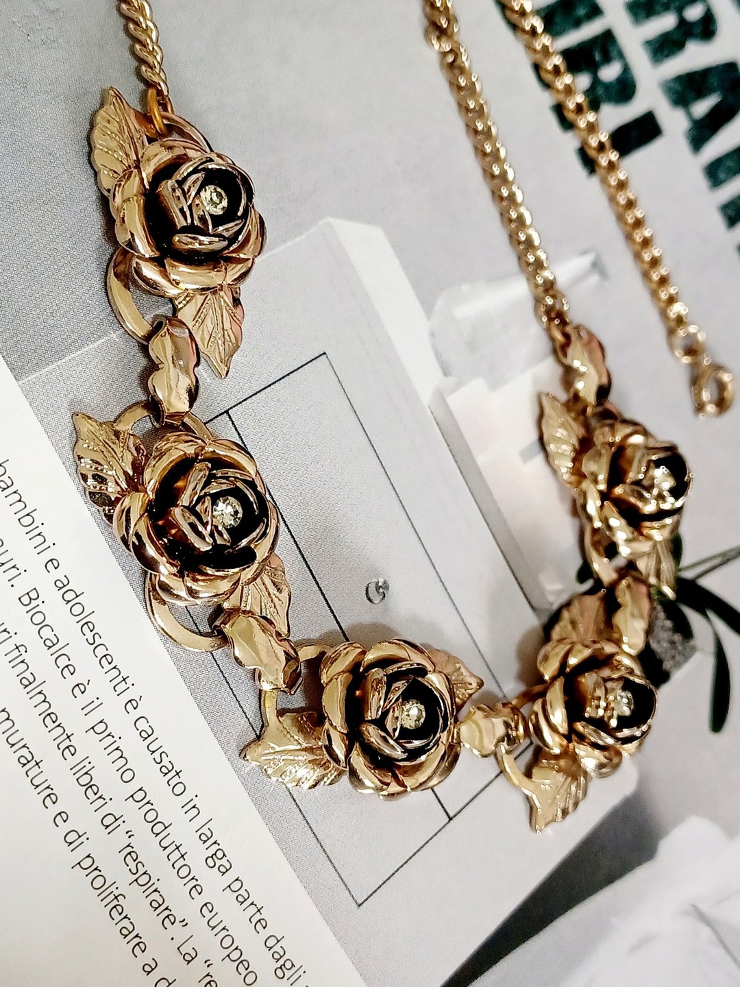 vintage jewelry 古典金属玫瑰莱茵  项链 - 项链 - 其他金属 