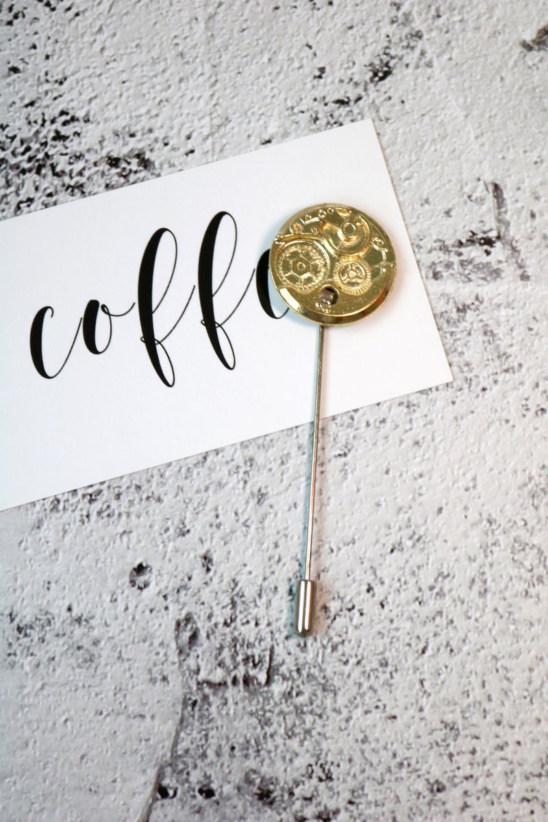 复古金色蒸汽庞克胸针金属表盘西装别针 - 胸针 - 其他金属 金色