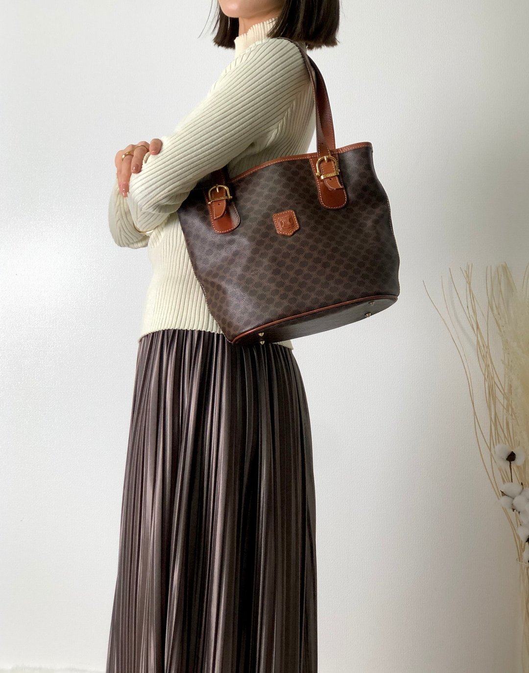 【日本直送，名牌二手包装】CELINE Macadam Blason Bucket Tote Bag 手袋棕Vintage mm7eyt - 手提包/手提袋 - 真皮 咖啡色