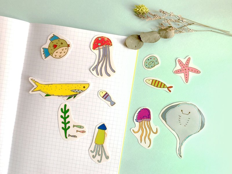 宁静的一片蓝-手绘风透明防水海底世界贴纸组 - 贴纸 - 塑料 透明