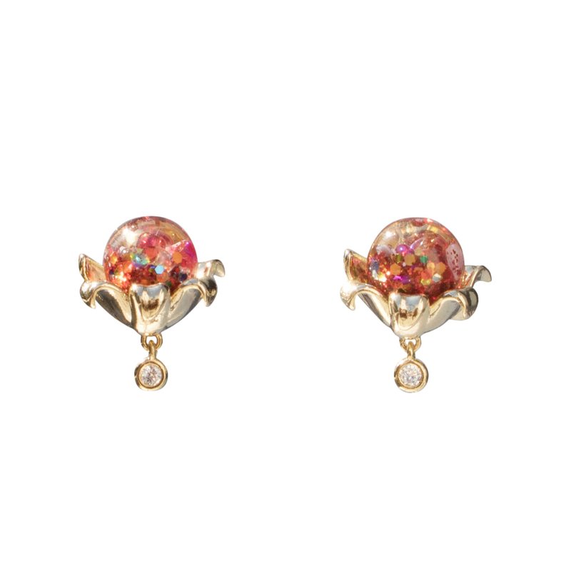 Side Of Flowers Snowball Earrings - 耳环/耳夹 - 玻璃 