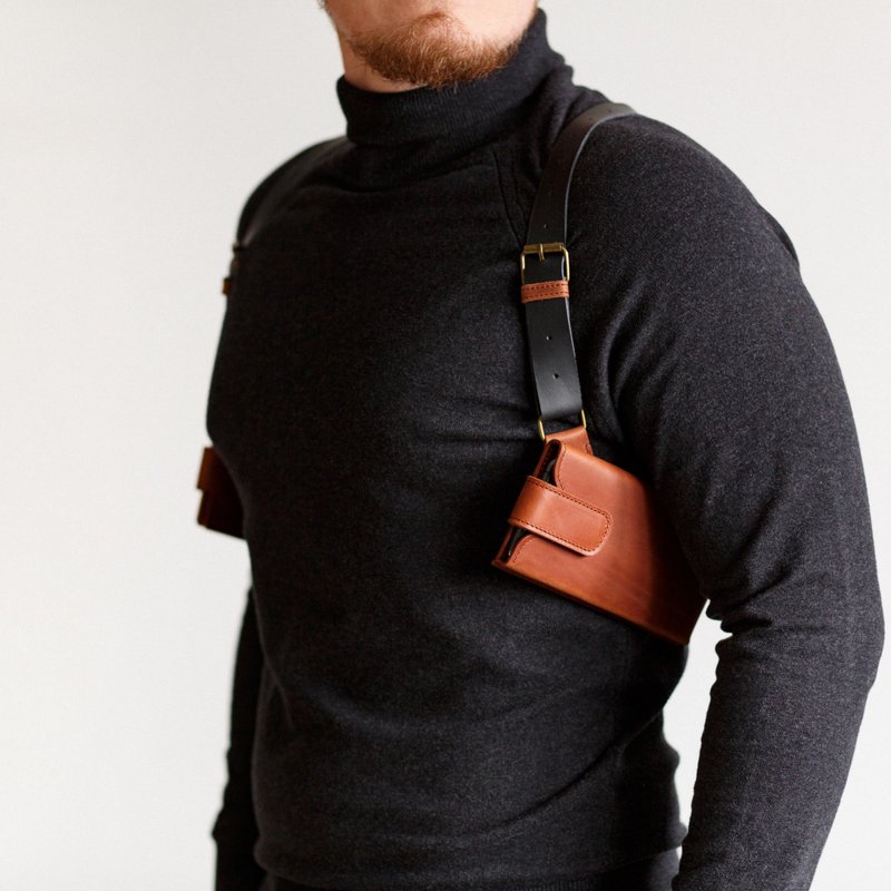 皮革手机侧背包 / 蜡感皮革与皮革背带 - 侧背包/斜挎包 - 真皮 