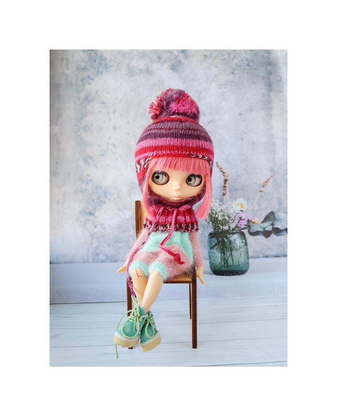 Blythe knit hat, Blythe balaclava hat, Blythe knit clothes - 玩偶/公仔 - 羊毛 红色