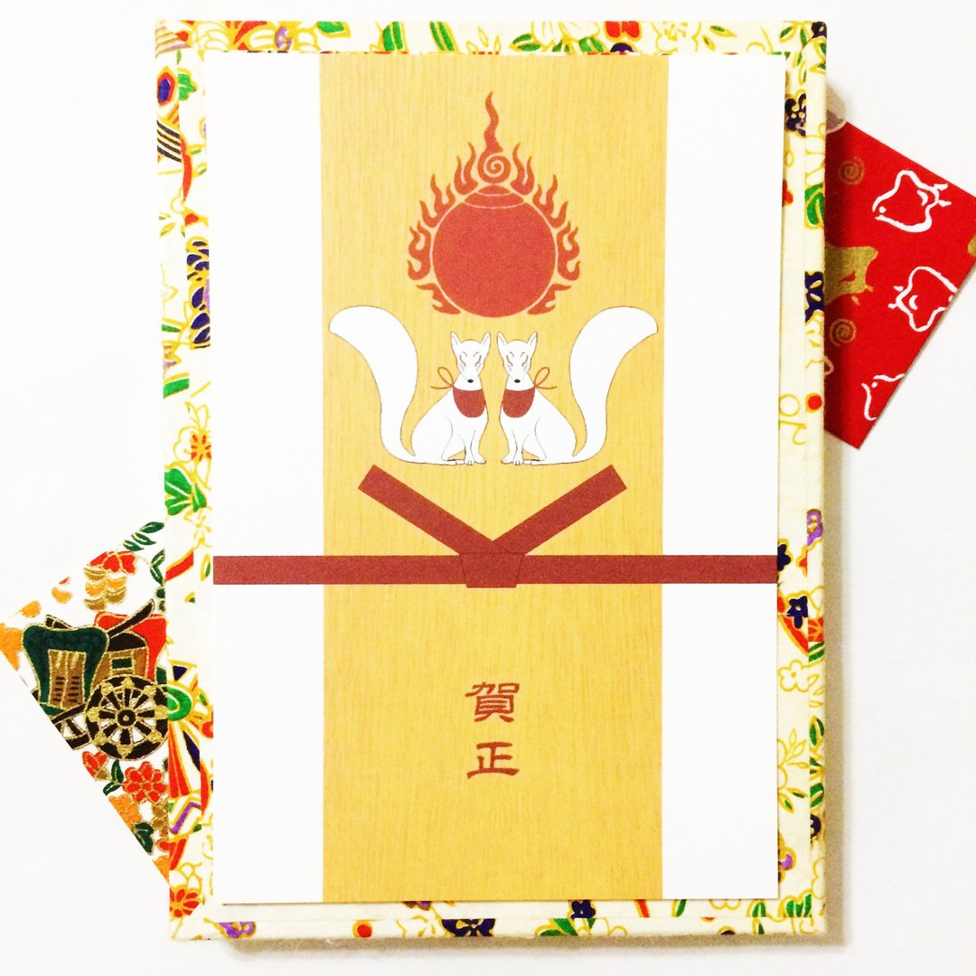2023 New Year's card set of 5 New Year's New Year's shrine Torii fox's wedding fox face Komafox rabbit Year of the Rabbit Rabbit Postcard Goshuin Japanese paper - 卡片/明信片 - 纸 白色