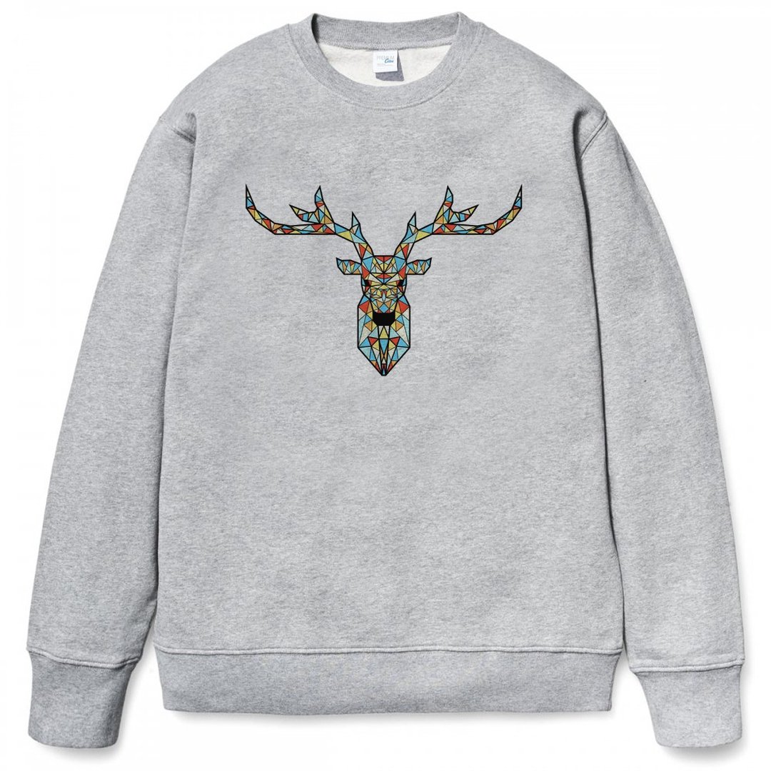 Deer Geometric Color 大学T 刷毛 中性版 灰色 几何 鹿 宇宙 设计 自创 品牌 银河系 时髦 圆 三角形 - 男装上衣/T 恤 - 棉 灰色