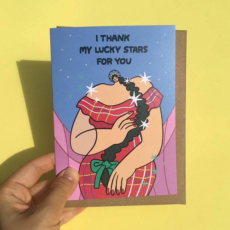 卡片 感谢 Minimalist 女孩 I Thank My Lucky Stars For You 感谢卡 - 卡片/明信片 - 纸 