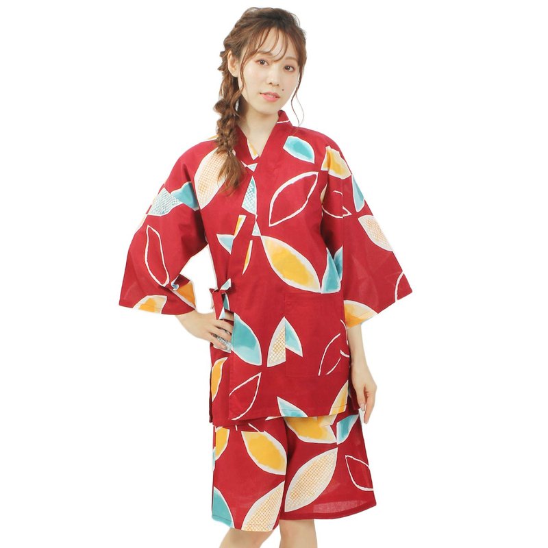日本 和服 女用 甚平 休闲服 睡衣 成套组 绵 01 - 居家服/睡衣 - 棉．麻 红色