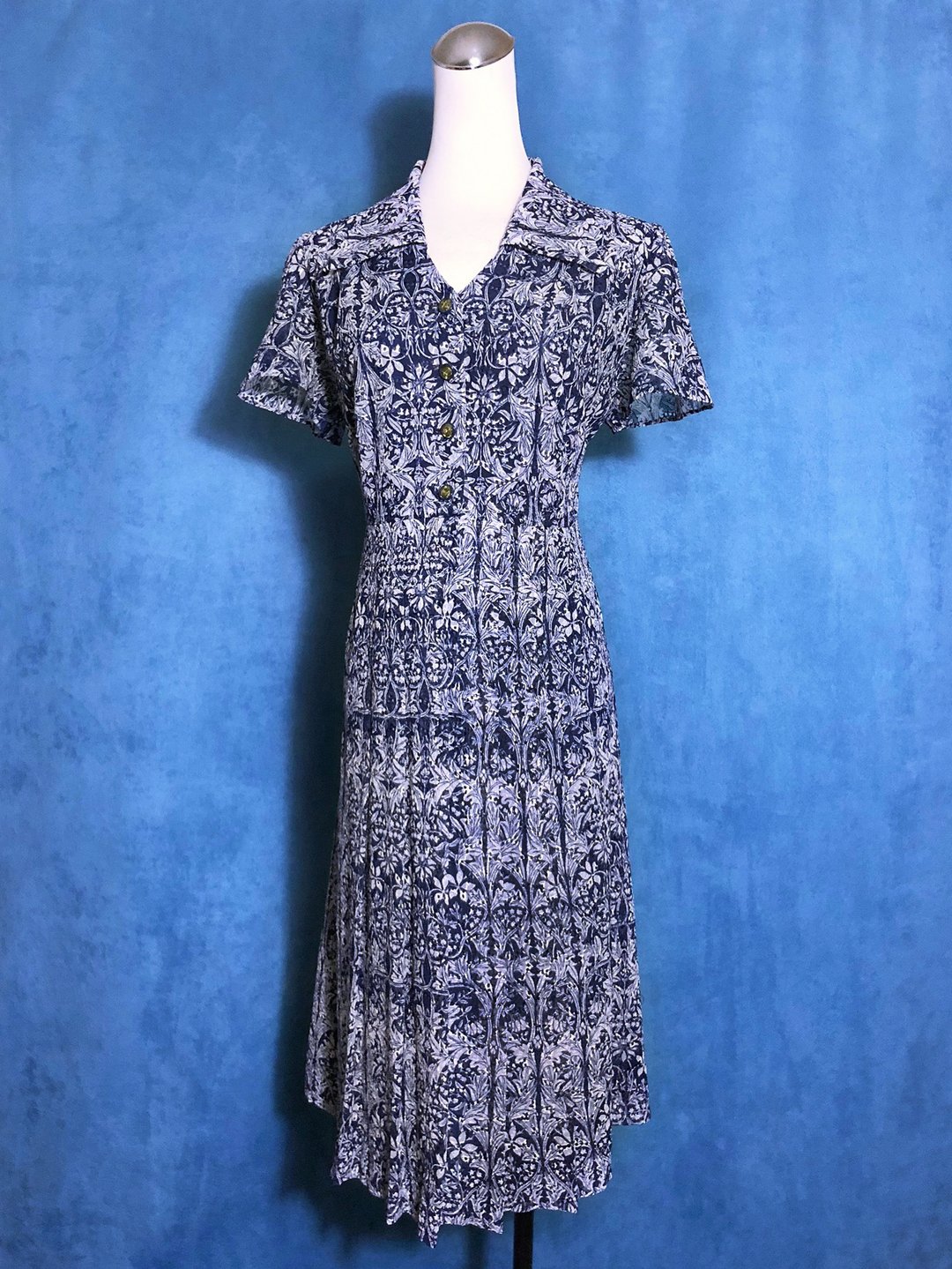 花卉刺绣轻古董洋装/ 国外带回 VINTAGE - 洋装/连衣裙 - 聚酯纤维 蓝色