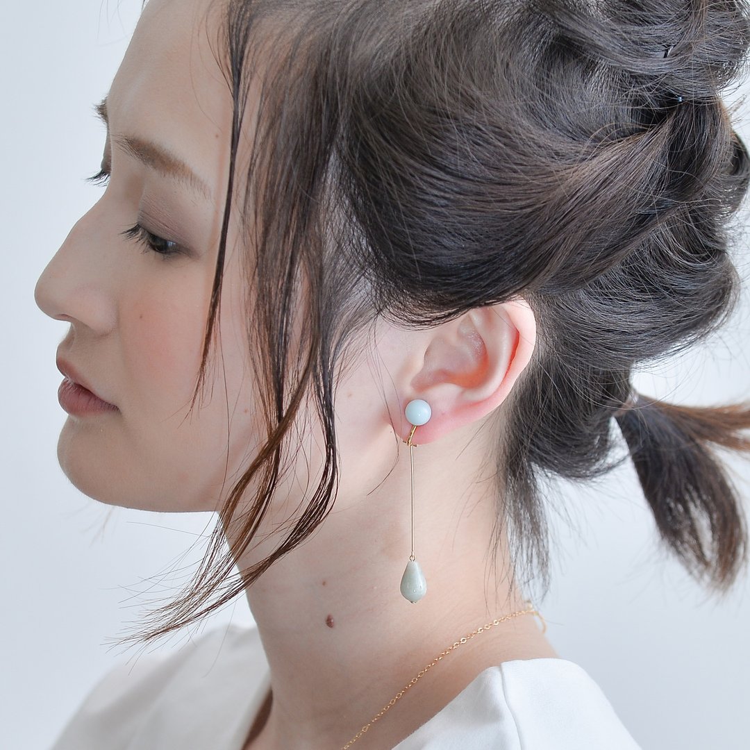 FLOW Earring BLUE Amazonite(CLIP TYPE) - 耳环/耳夹 - 石头 蓝色