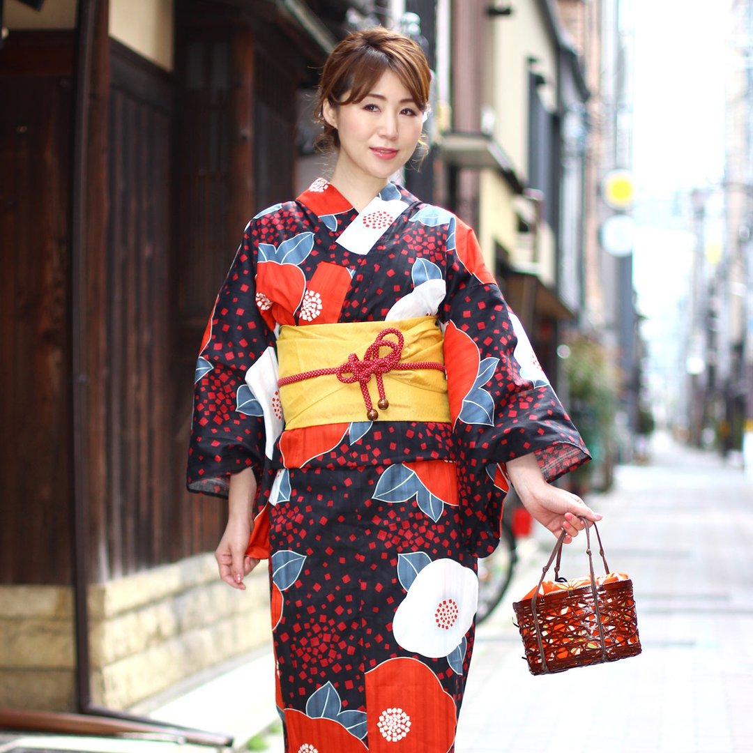日本 和服 日本染色 梭织 女性 浴衣 腰封 2件组 F x63-12 yukata - 其他 - 棉．麻 黑色