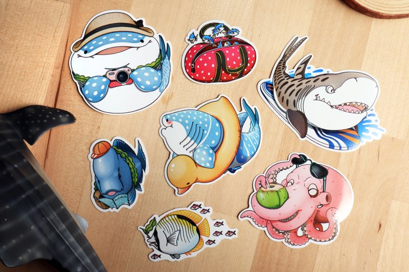 豆腐鲨点点 spot whale shark 夏季旅游篇(7入) (贴纸/鲸鲨/鲨鱼) - 贴纸 - 纸 