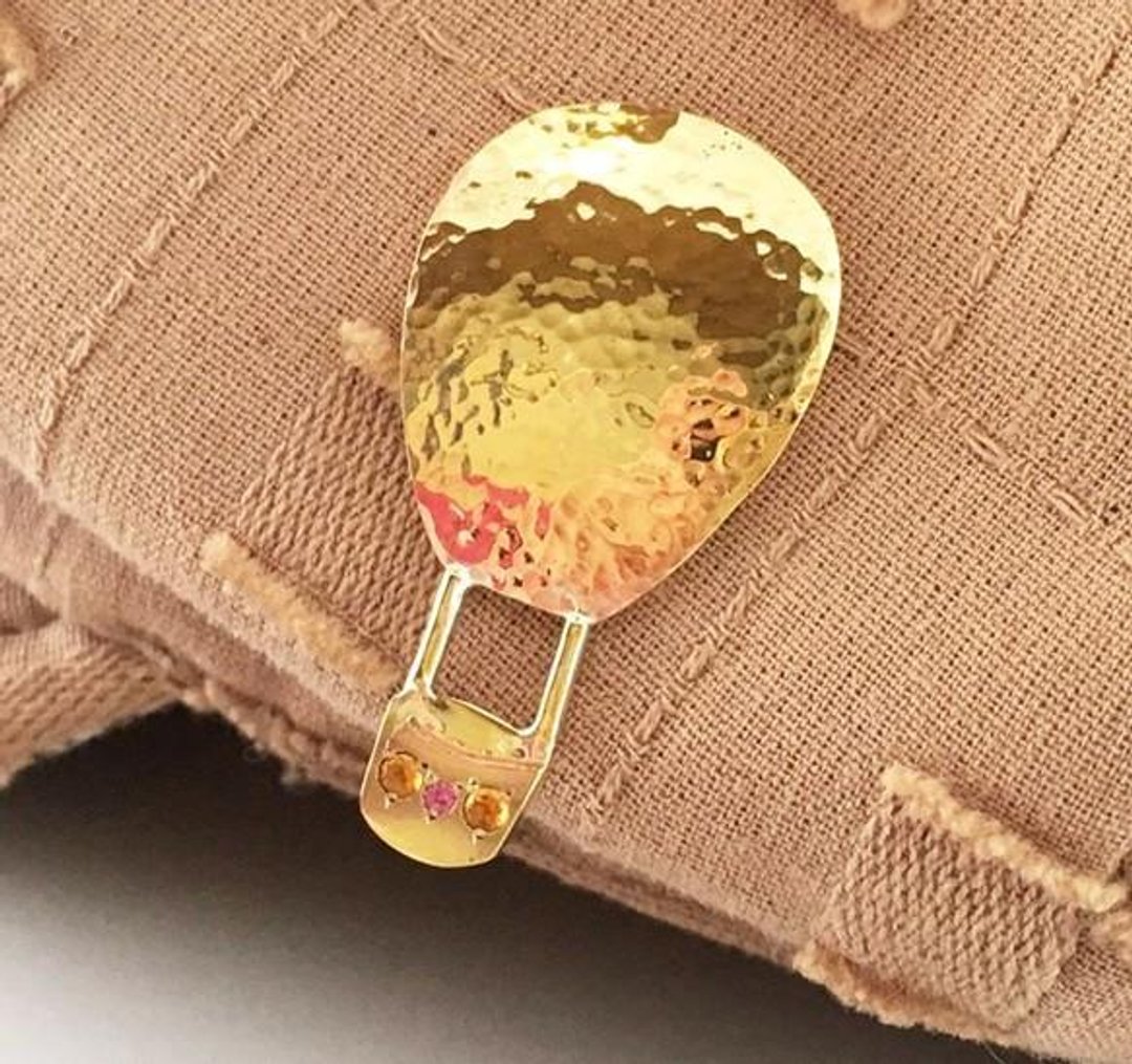 Air Baloon ☆ Balloon ☆ Pink Sapphire + Citrine Brass pin badge - 胸针 - 其他金属 