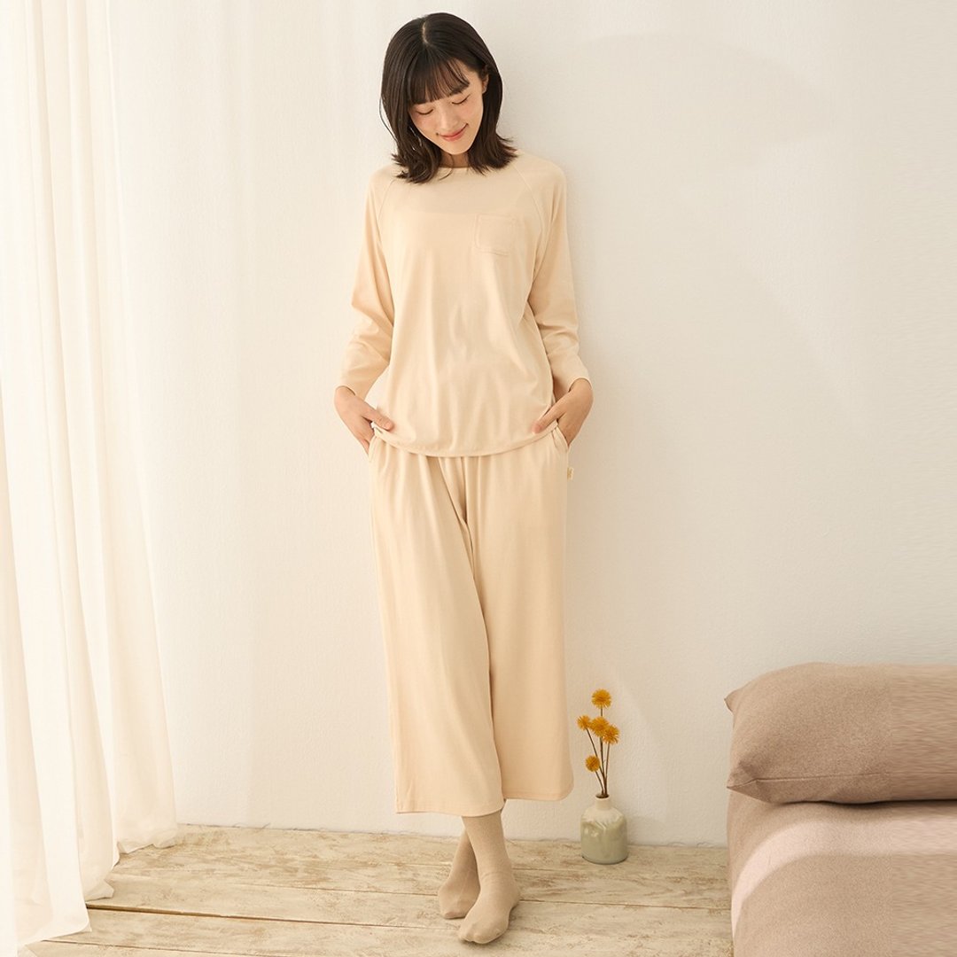 柔滑触感八分袖套装-共2色 - 居家服/睡衣 - 棉 多色