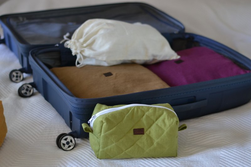 旅行化妆包 亚麻化妆包 拉链化妆收纳包 手工制作 - 化妆包/杂物包 - 亚麻 