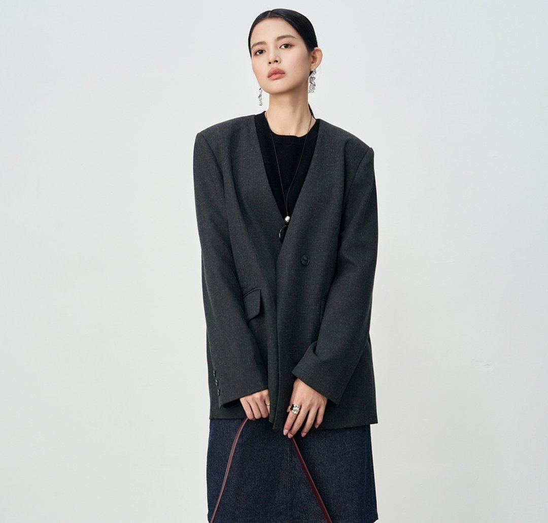 【一粒扣】法式简约/寬鬆半开领西装外套 - 女装西装外套/风衣 - 其他材质 多色