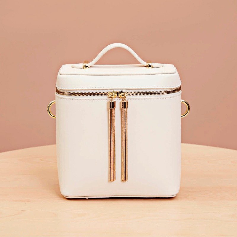 流苏方桶包女士真皮单肩包斜挎包手拎包 - 侧背包/斜挎包 - 真皮 白色