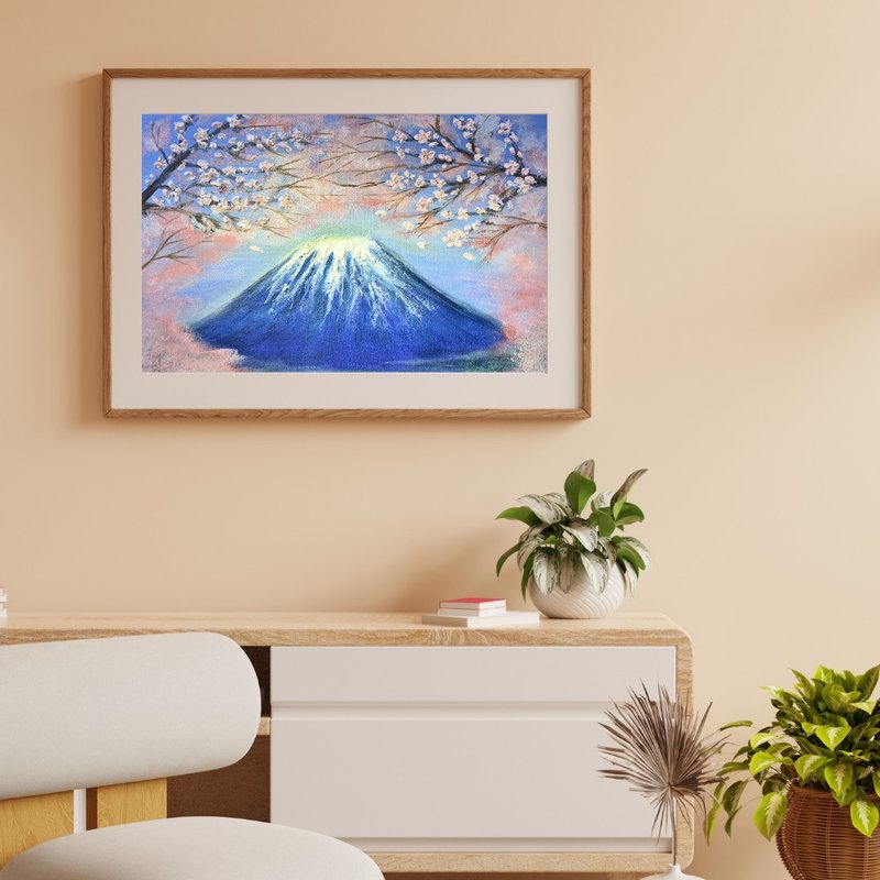 手绘有框肌理画|富士樱|展览作品原作 - 海报/装饰画/版画 - 棉．麻 粉红色