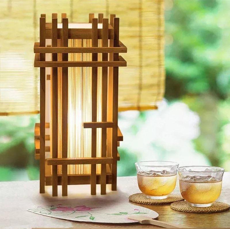 台灯 床头柚木灯圆柱形灯 - 灯具/灯饰 - 木头 