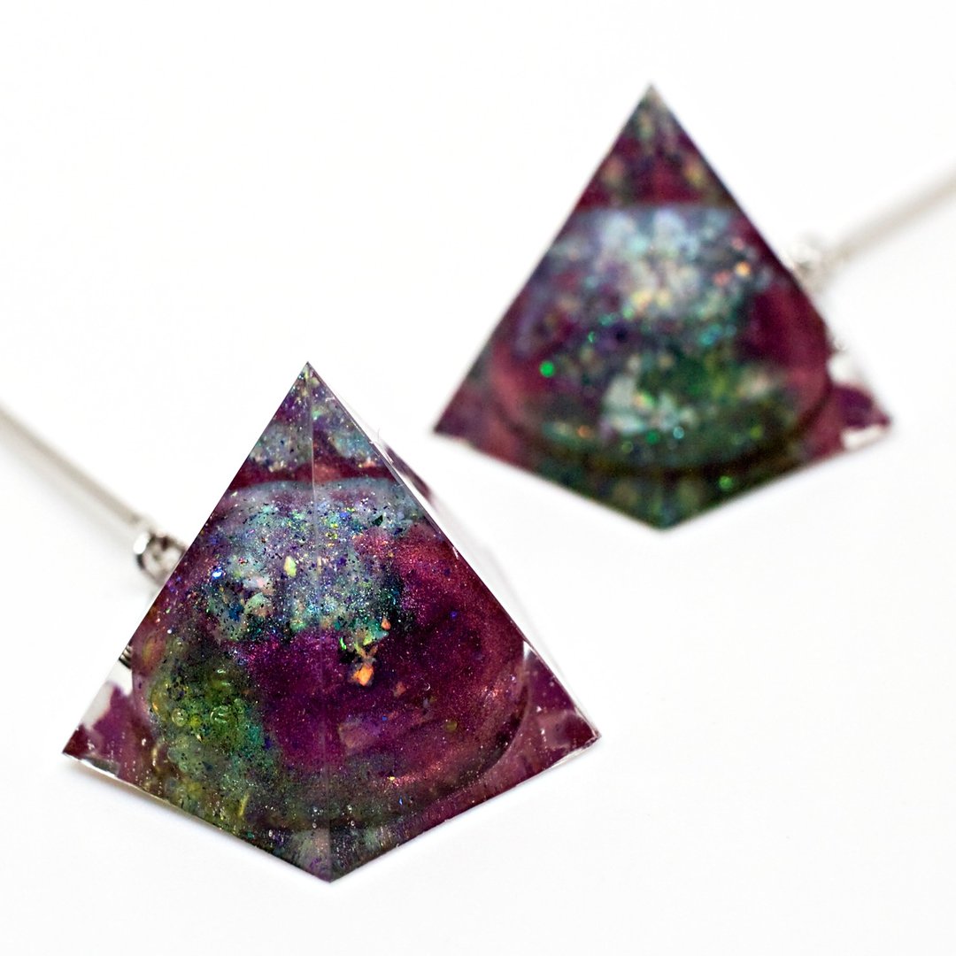 New Pentagon Dome Dangle Earrings (Crazy Jacaranda) - 耳环/耳夹 - 树脂 紫色