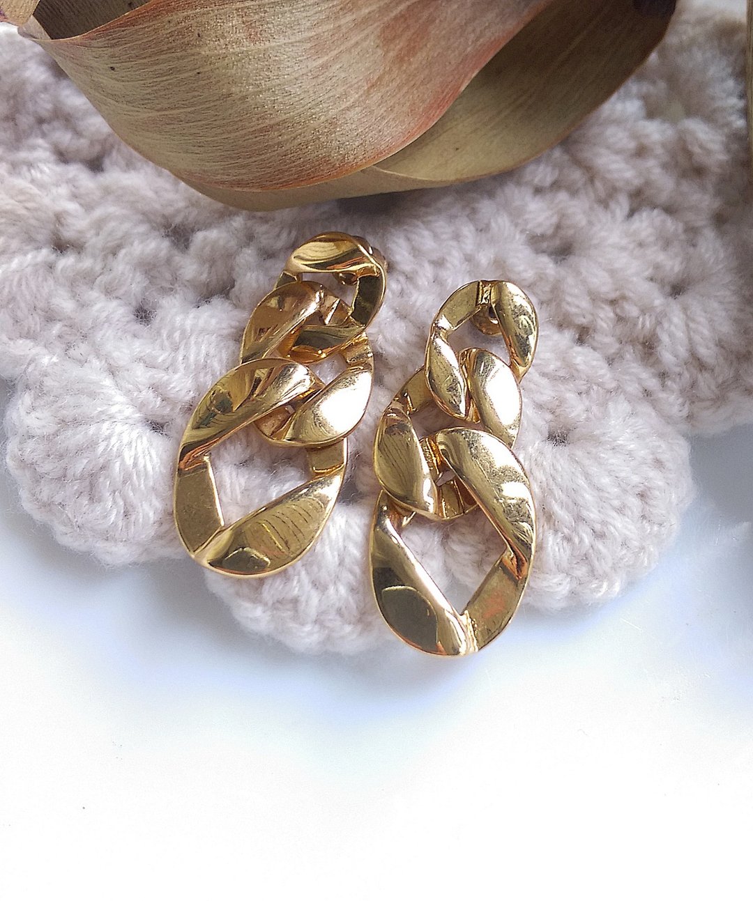Vintage Jewelry 西洋古董饰品 金色调 复古链条 针式耳环 - 耳环/耳夹 - 其他金属 紫色