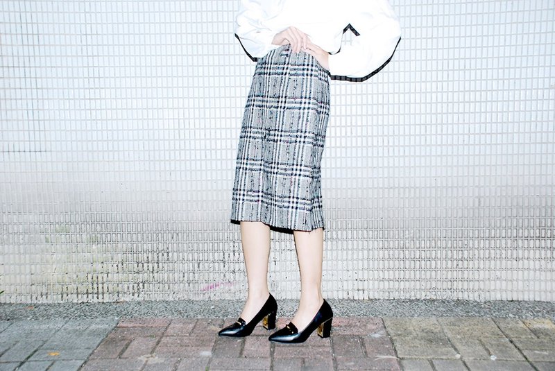 {:::Giraffe 长颈鹿人:::}_彩点格纹特殊布纹古着半身裙花苞裙 - 裙子 - 羊毛 透明