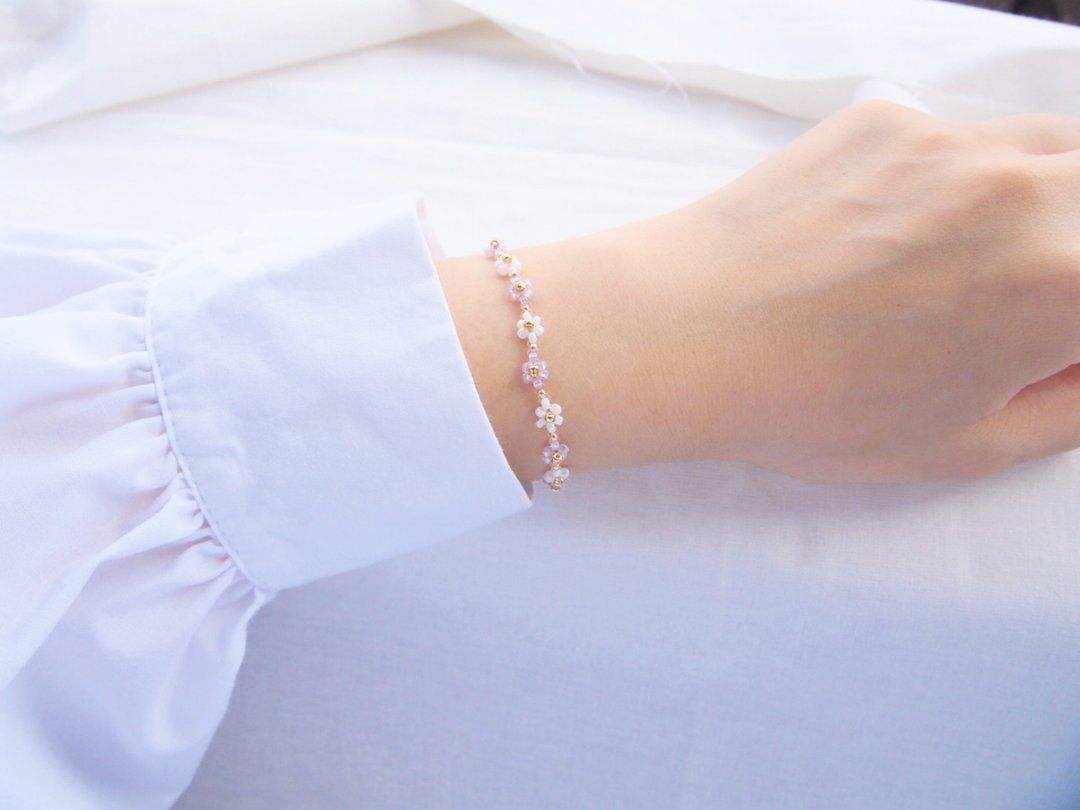 Beads bracelet magnet detachable pearl pink - 手链/手环 - 其他材质 粉红色