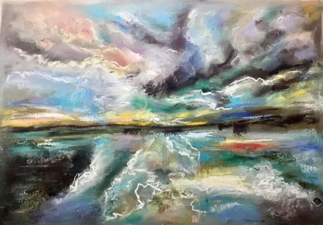 寂静雷鸣的天空 – 手绘粉彩风景画作（砂纸画布） - 墙贴/壁贴 - 纸 