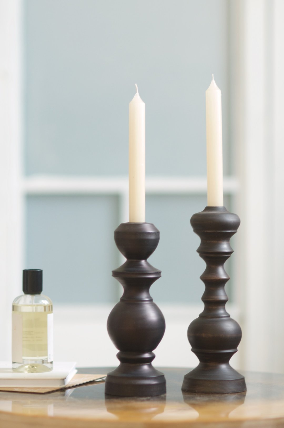 Set Of 2 Handturned Wood Candleholders Wooden Candlesticks - 蜡烛/烛台 - 木头 黑色