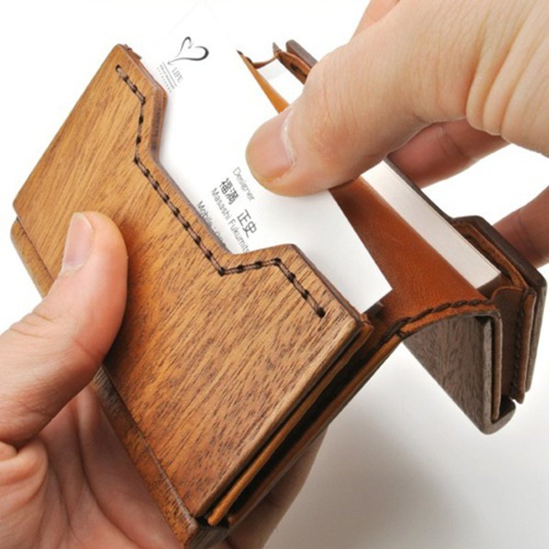 Business card holder made of wood and leather 05 - 名片夹/名片盒 - 木头 