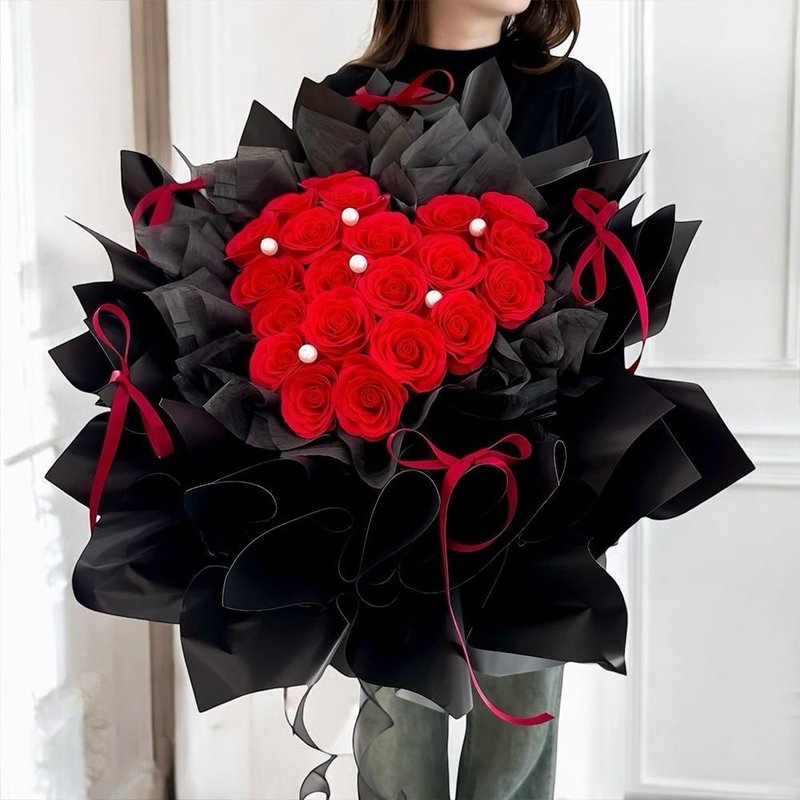 梦中情人蕾丝风香水玫瑰巨型花束 - 干燥花/捧花 - 植物．花 黑色