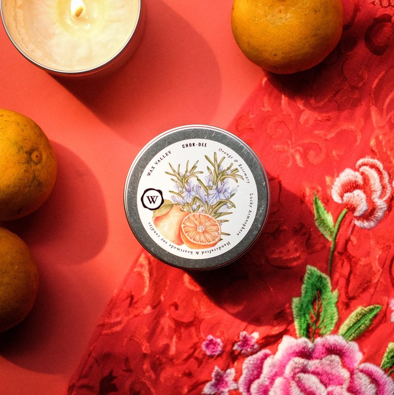 Soy Candle Chok-Dee Blend Portable Tin - Orange & Rosemary - 蜡烛/烛台 - 其他材质 银色
