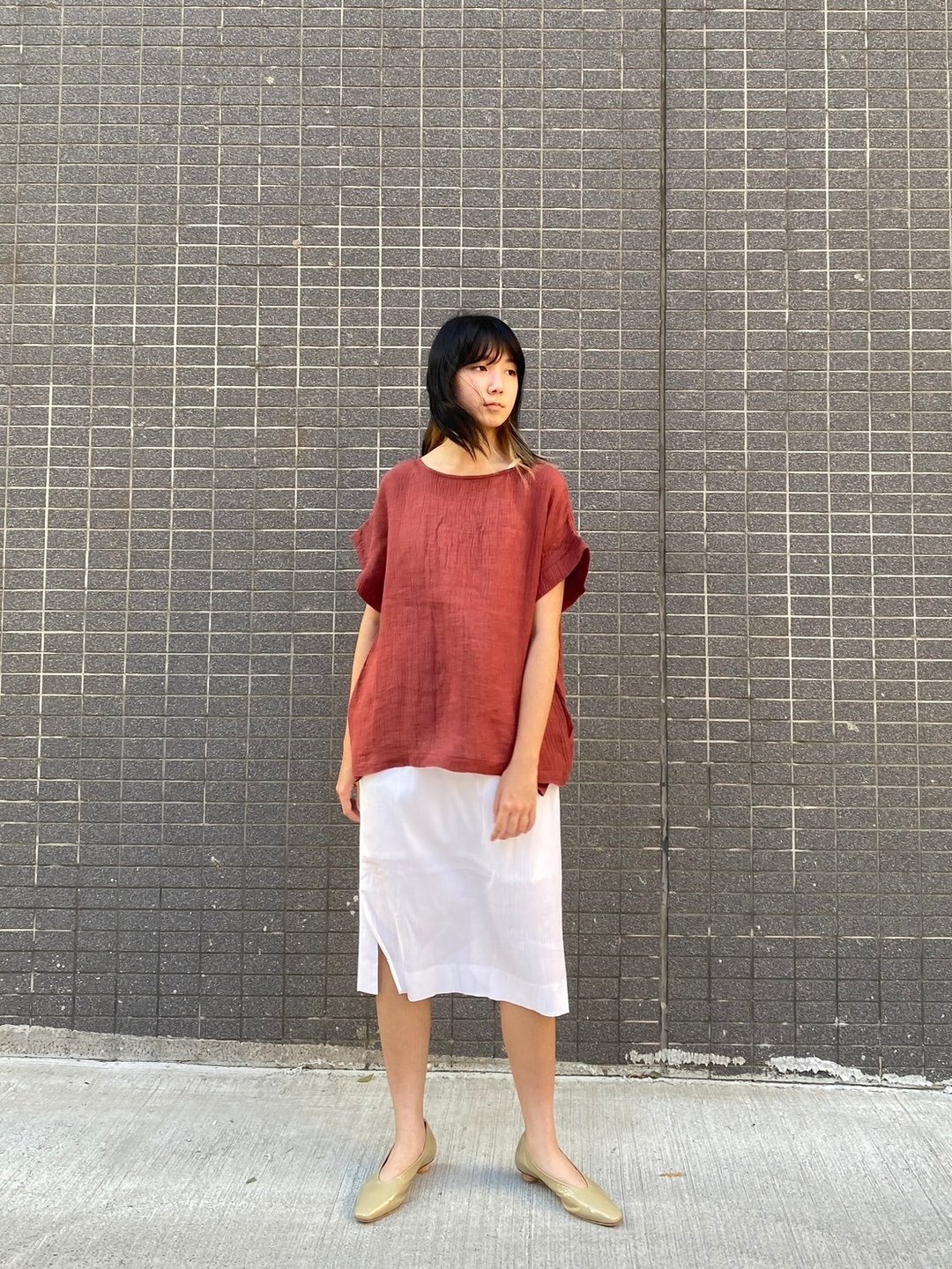 双口袋宽松上衣 - 女装上衣 - 棉 红色