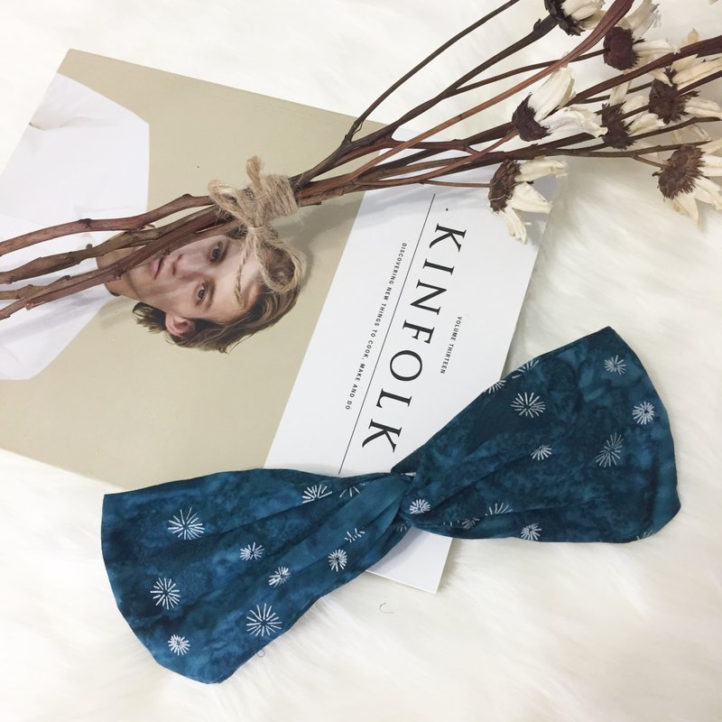 绿洲星空 / 蓝绿 烫银 / 宽版 松紧手工发带 - 发带/发箍 - 棉．麻 