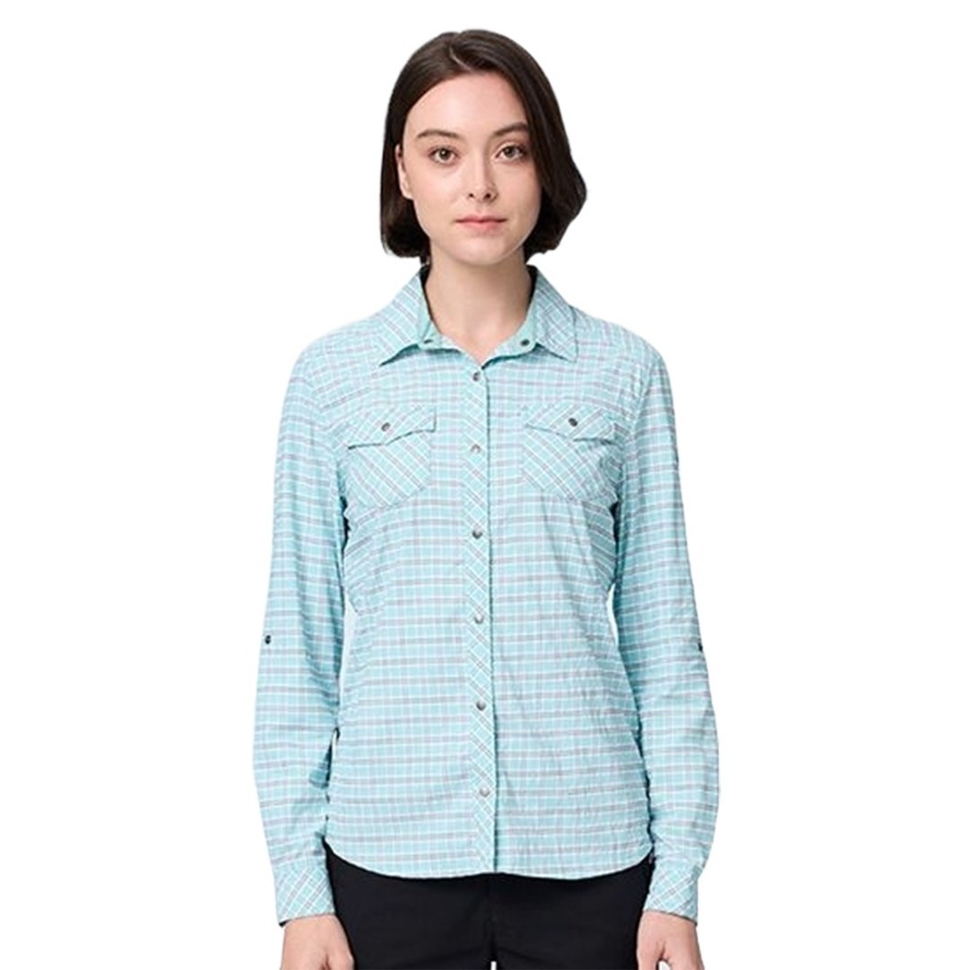 【Wildland 荒野】弹性抗UV格纹长袖功能衬衫 0B21201-110 冰河蓝 - 女装衬衫 - 聚酯纤维 蓝色