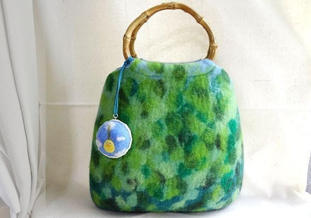 Fresh green forest felt bag CS0125 - 手提包/手提袋 - 羊毛 绿色