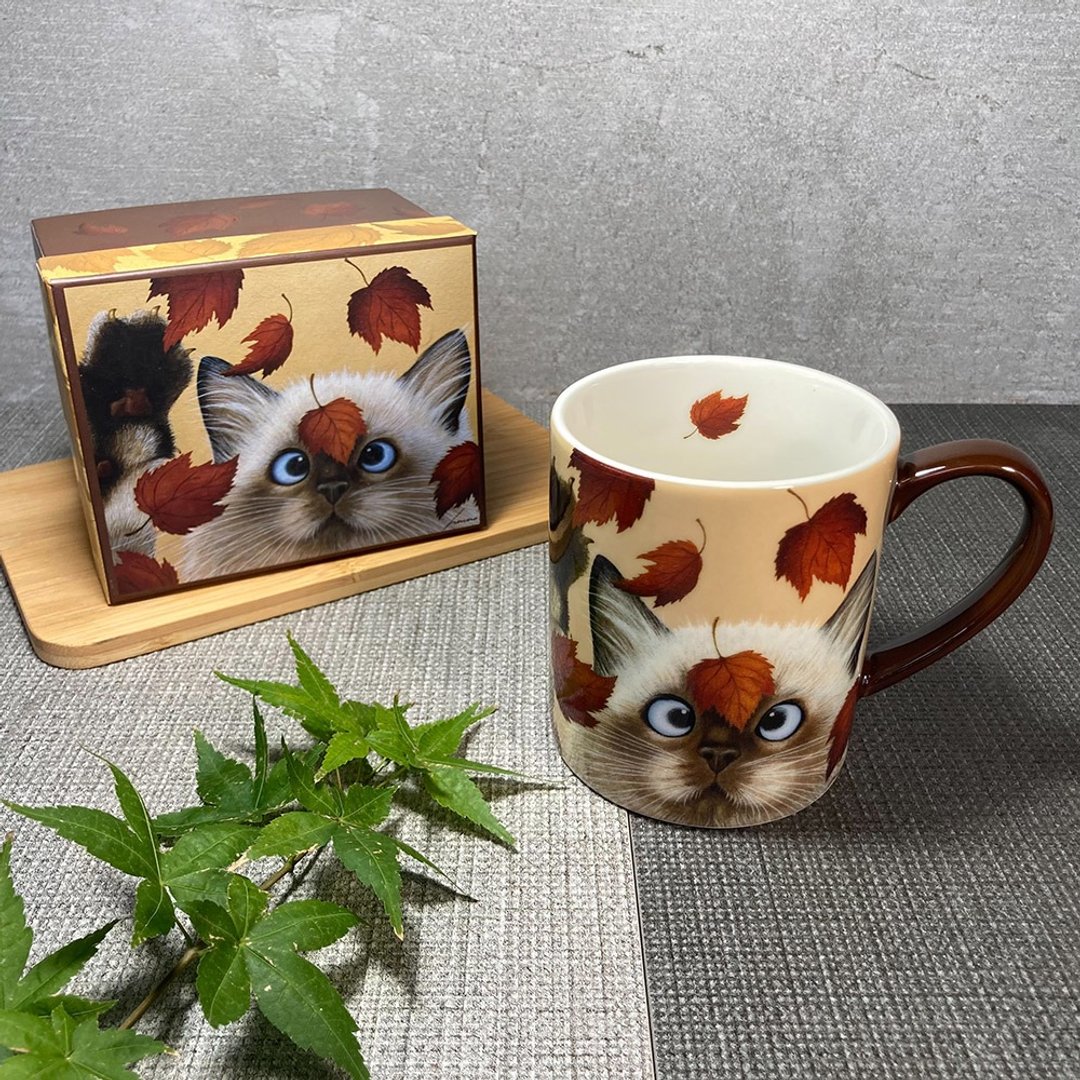 美国Lang-枫叶小猫-插画家咖啡马克杯 - 咖啡杯/马克杯 - 陶 