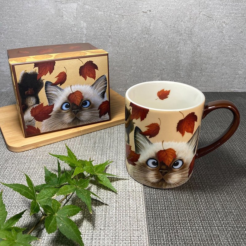 美国Lang-枫叶小猫-插画家咖啡马克杯 - 咖啡杯/马克杯 - 陶 