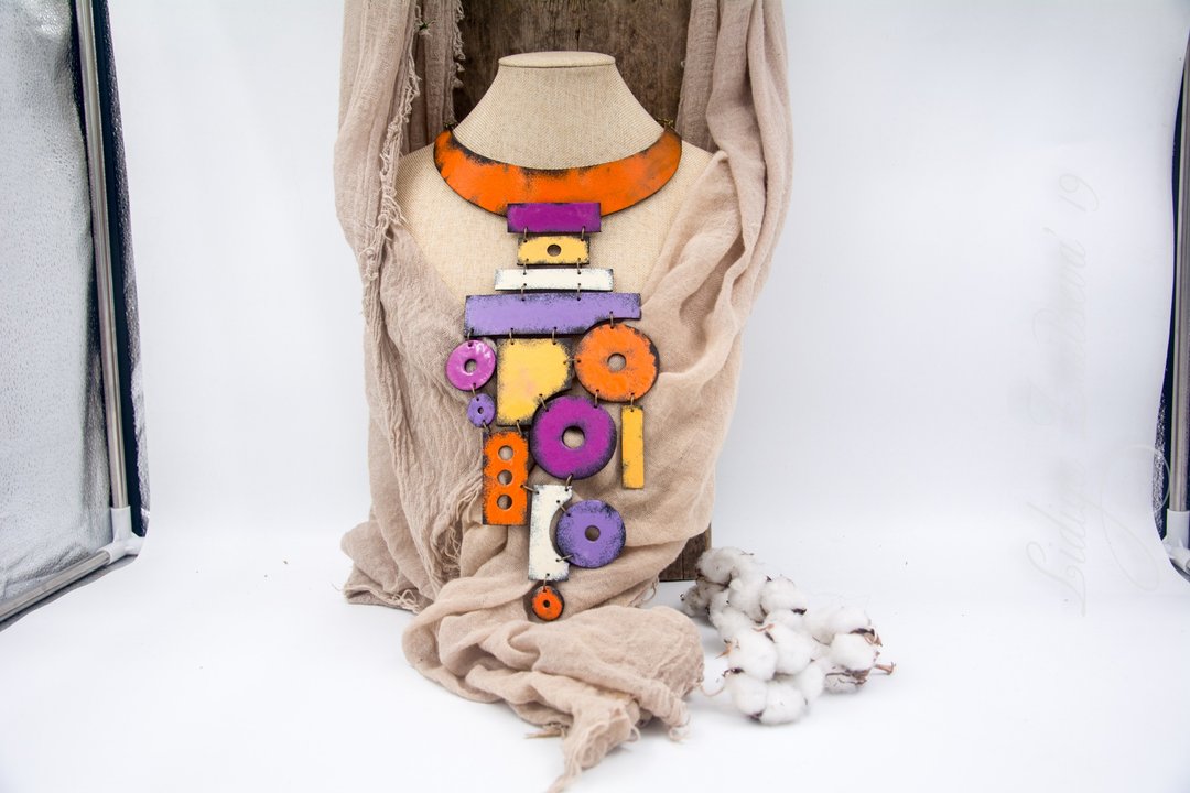 Asymmetrical statement necklace - 项链 - 塑料 多色