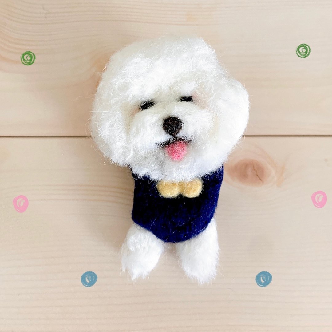 已售出【只有一件】羊猫毡 / 比熊犬 / 胸针 / 别针 - 胸针 - 羊毛 