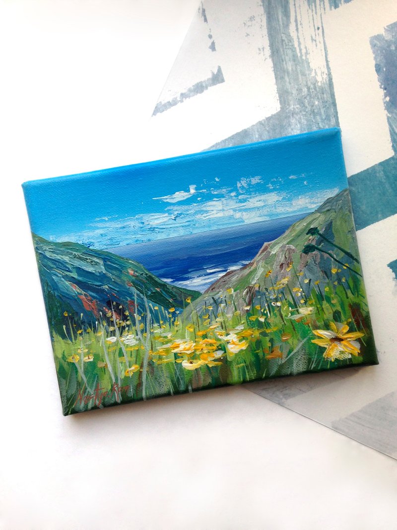 The ocean landscape. La Jolla landscape. Seascape painting. - 海报/装饰画/版画 - 棉．麻 蓝色