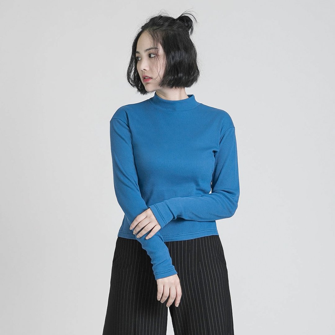 Charming 嫣然高领上衣_8AF004_蓝 - 女装上衣 - 棉 蓝色