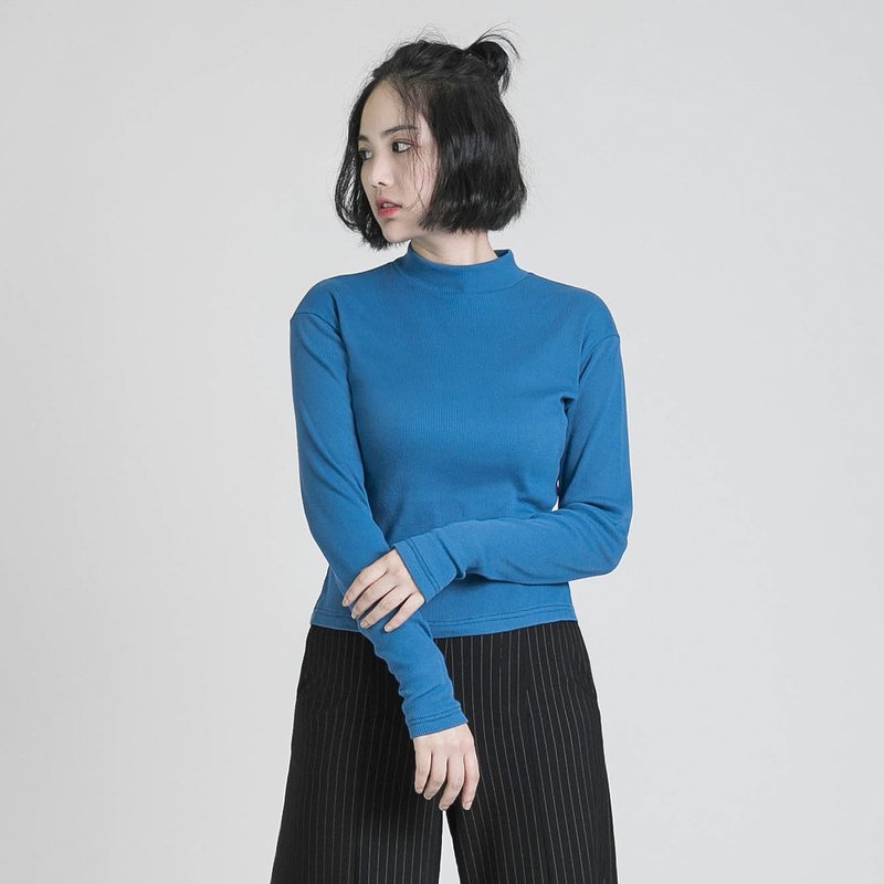 Charming 嫣然高领上衣_8AF004_蓝 - 女装上衣 - 棉．麻 蓝色