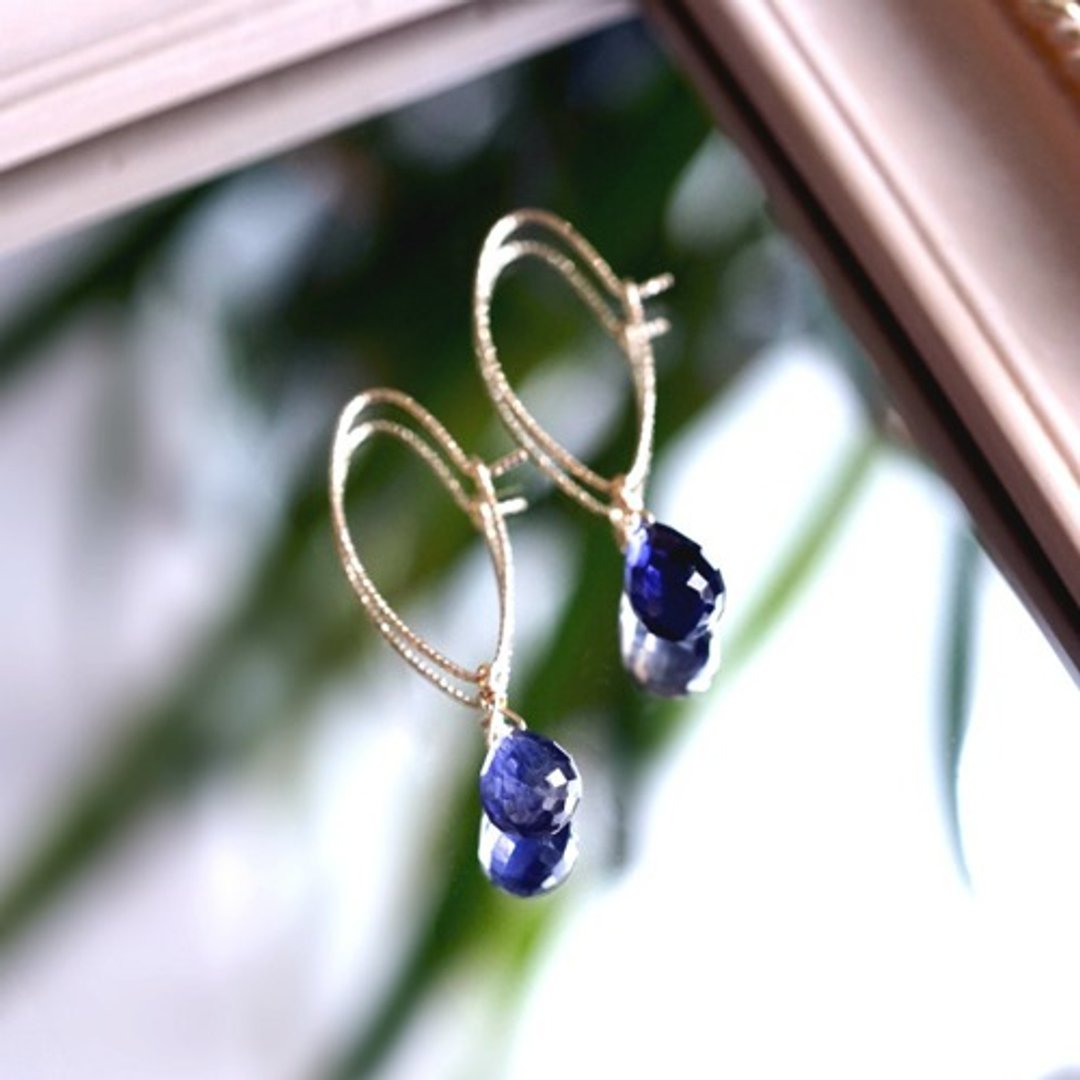 K10 Large Iolite Marquise Hoop Earrings Camille - 耳环/耳夹 - 宝石 蓝色