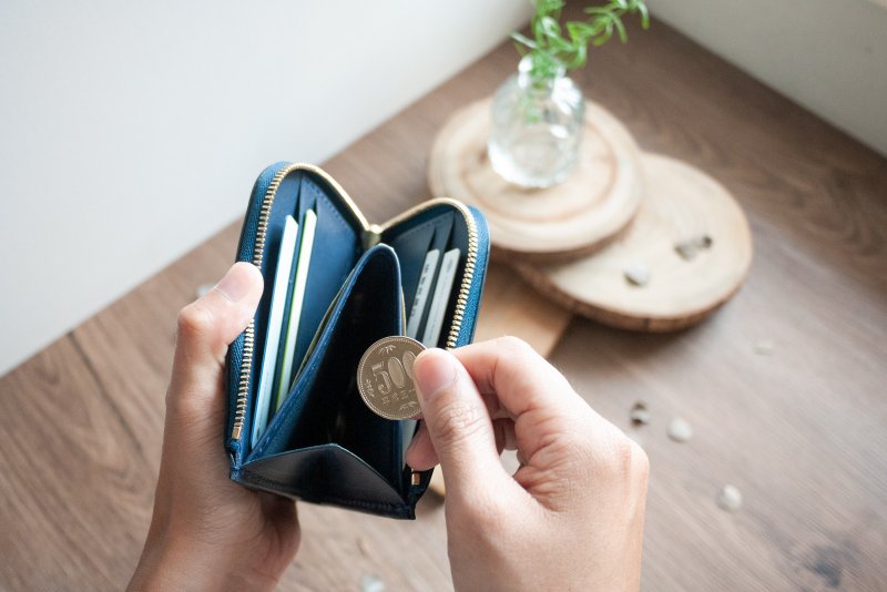 绀蓝 5卡 L型拉链短夹钱包丨定制打字 日、港币可放丨礼物纪念 - 皮夹/钱包 - 真皮 咖啡色